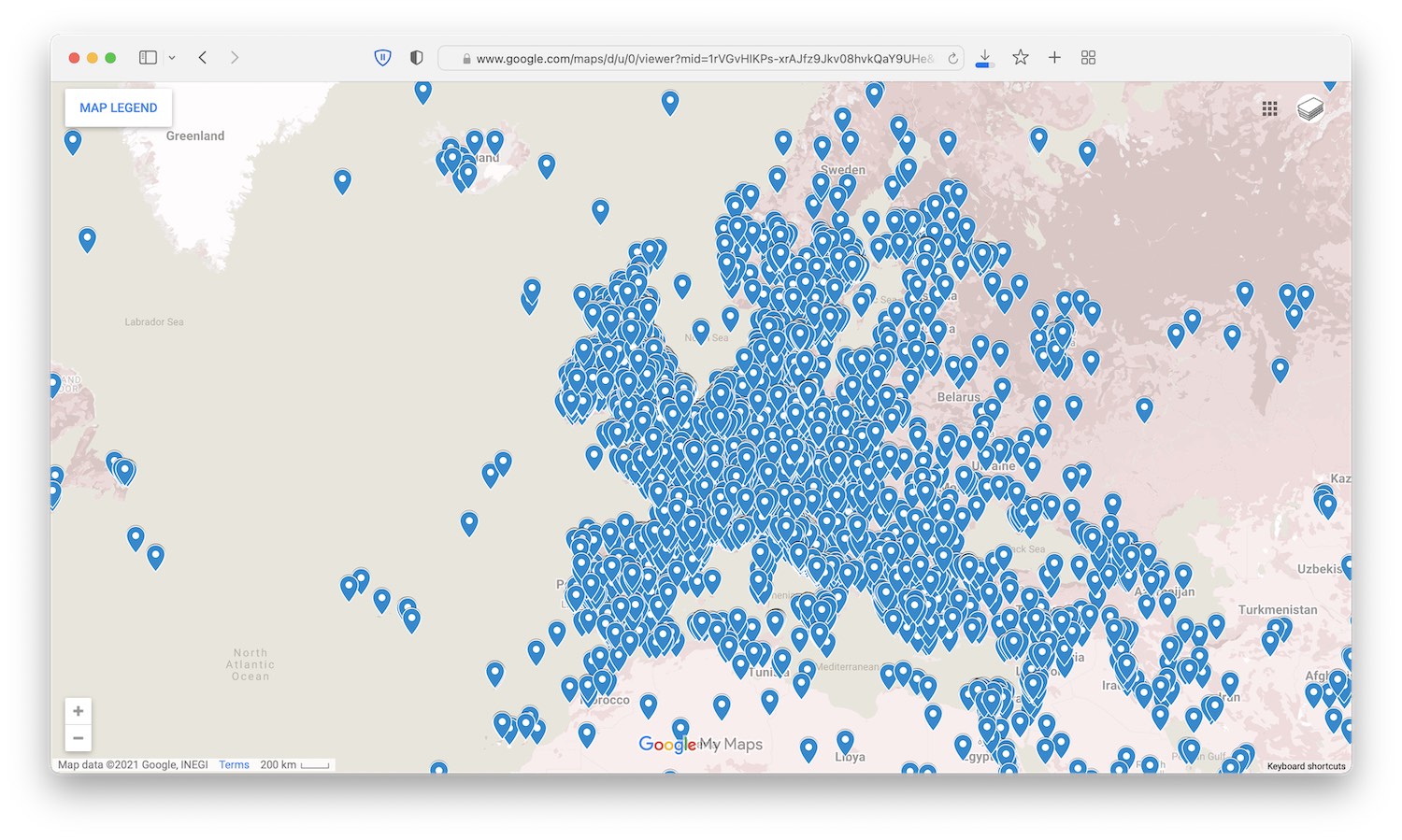 Screengrab of browser window showing interactive map interface