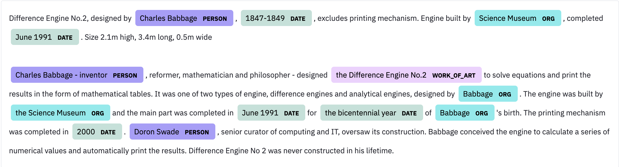 Screenshot description field of Difference Engine No.2, designed by Charles Babbage, built by Science Museum