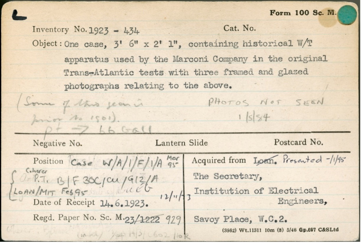 Example of a 'Form 100' from the Science Museum Group collection