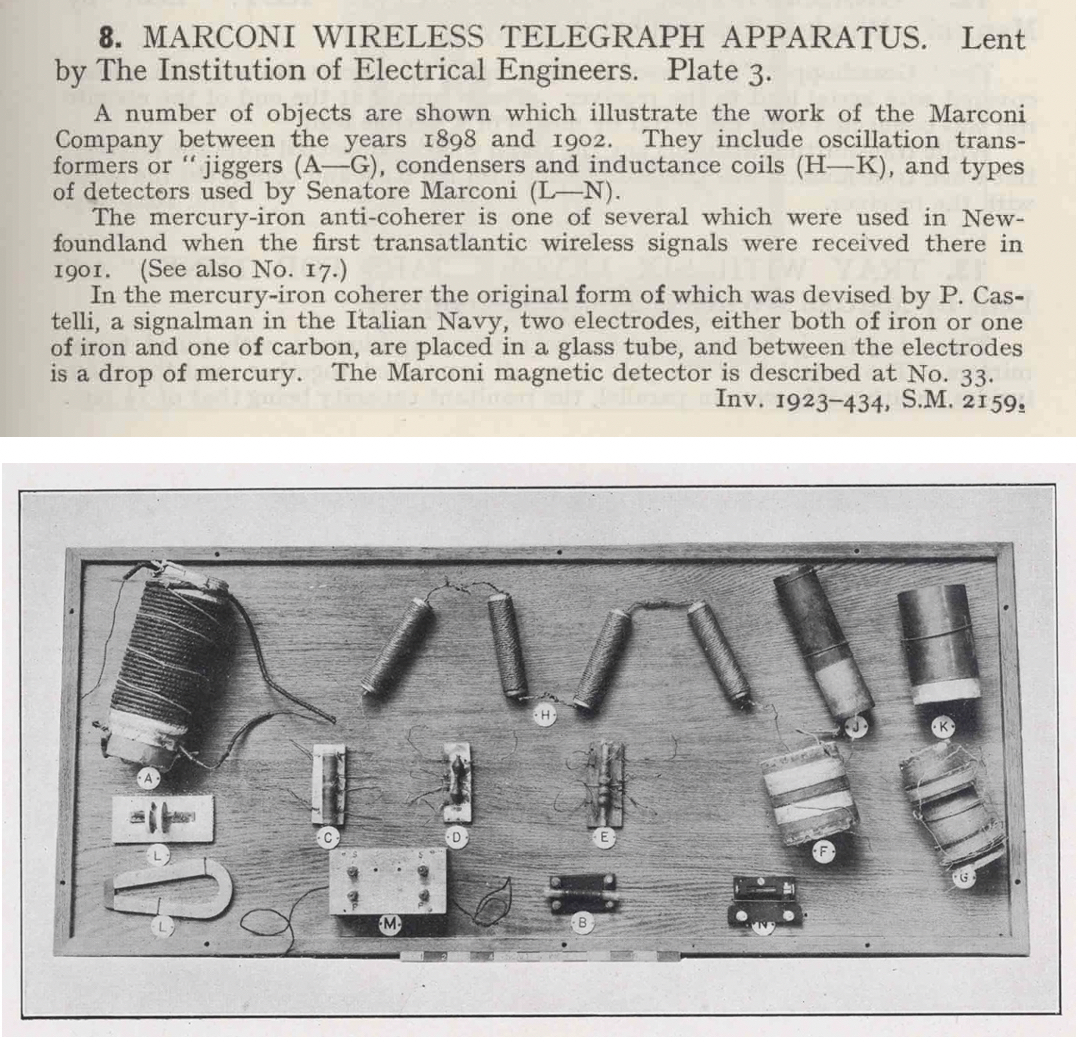 Scans from the Museum's published 1925 catalogue of the Marconi Wireless Telegraph Apparatus