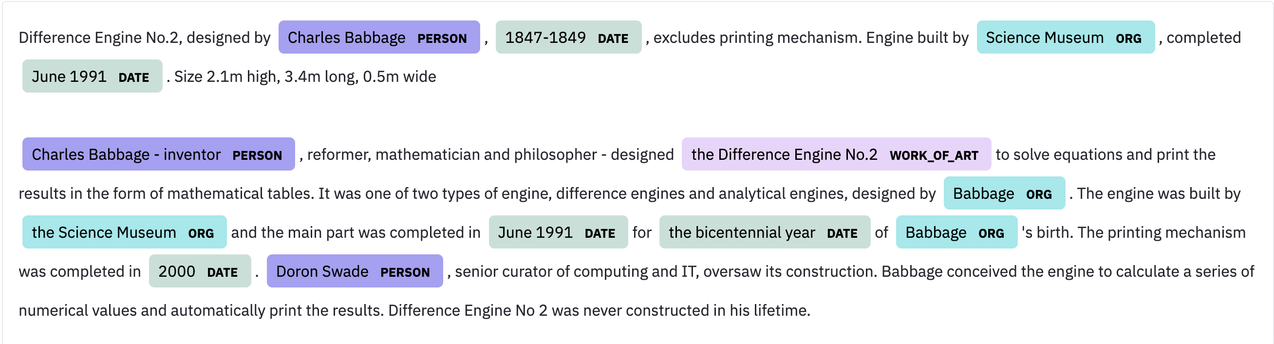 Illustration of Named Entity Recognition highlighted in text